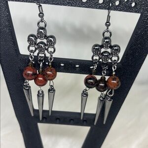 Mahogany Obsidian and Skulls Chandelier Earrings